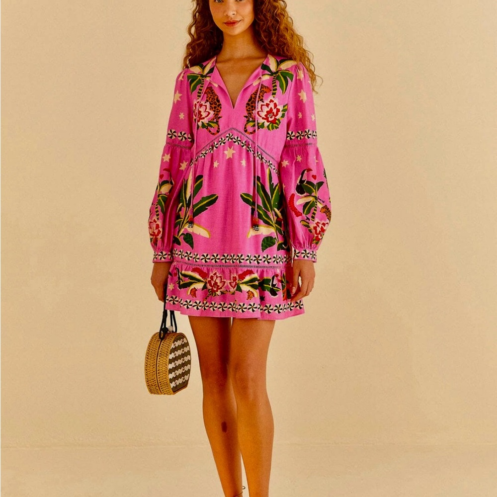NWT $230 sold out FARM Rio Pink leopard forest Mini Dress S